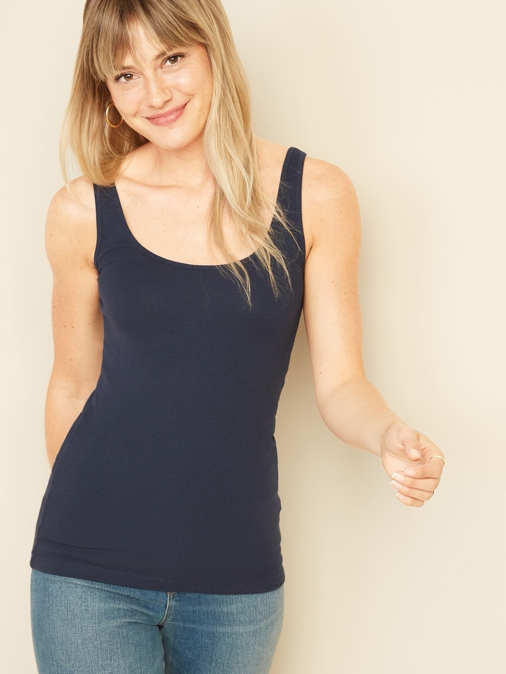 Old Navy Women’s First-Layer Fitted Tank Rib-Knit Blue Large L 12-14 Tall Long